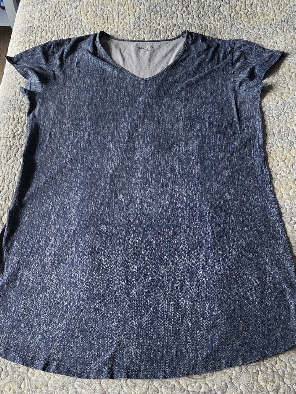 Casual V-Neck Mini Dress in Heathered Navy